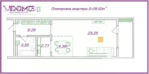 1-к квартира, строящийся дом, 39м2, 3/10 этаж