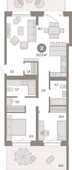 2-к квартира, вторичка, 117м2, 2/11 этаж