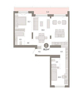 2-к квартира, вторичка, 96м2, 8/8 этаж