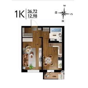 1-к квартира, строящийся дом, 37м2, 7/17 этаж