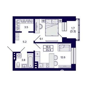 1-к квартира, вторичка, 36м2, 6/20 этаж