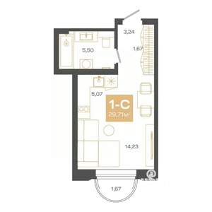 1-к квартира, строящийся дом, 30м2, 4/24 этаж