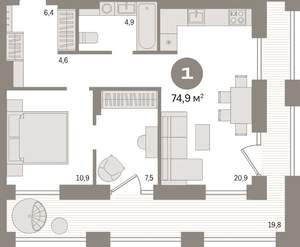 1-к квартира, вторичка, 75м2, 16/17 этаж