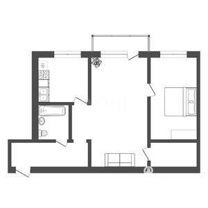 2-к квартира, вторичка, 43м2, 1/5 этаж