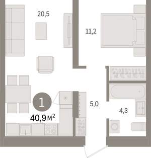 1-к квартира, вторичка, 41м2, 2/15 этаж