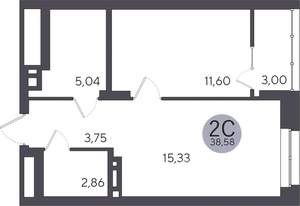 1-к квартира, строящийся дом, 39м2, 2/25 этаж