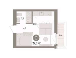 Студия квартира, вторичка, 28м2, 3/8 этаж