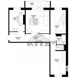 3-к квартира, строящийся дом, 75м2, 5/15 этаж