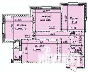 3-к квартира, строящийся дом, 74м2, 3/16 этаж