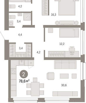 2-к квартира, вторичка, 79м2, 1/23 этаж
