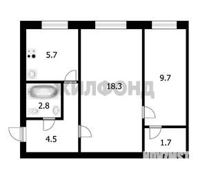 2-к квартира, вторичка, 43м2, 1/2 этаж
