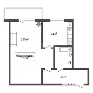 1-к квартира, вторичка, 32м2, 3/5 этаж