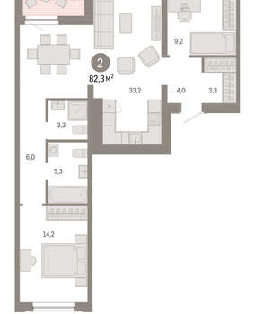 2-к квартира, вторичка, 82м2, 7/17 этаж