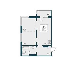 2-к квартира, вторичка, 53м2, 8/17 этаж