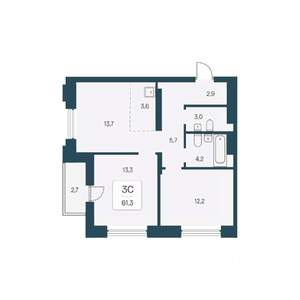 3-к квартира, вторичка, 61м2, 15/22 этаж