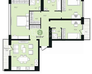 3-к квартира, сданный дом, 107м2, 8/24 этаж