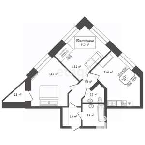 2-к квартира, вторичка, 53м2, 3/12 этаж