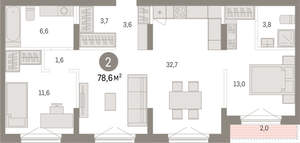 2-к квартира, вторичка, 79м2, 8/15 этаж