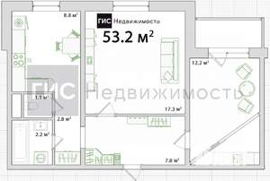 2-к квартира, вторичка, 54м2, 7/10 этаж