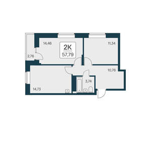 2-к квартира, вторичка, 58м2, 12/17 этаж