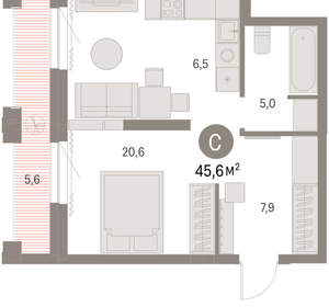 Студия квартира, вторичка, 46м2, 28/30 этаж