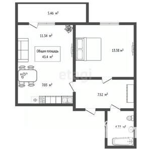 2-к квартира, вторичка, 43м2, 14/25 этаж