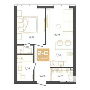 2-к квартира, вторичка, 48м2, 24/24 этаж