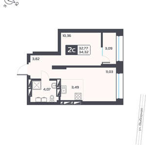 2-к квартира, вторичка, 34м2, 18/25 этаж
