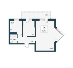 2-к квартира, вторичка, 70м2, 11/24 этаж