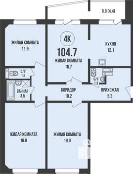 3-к квартира, вторичка, 105м2, 11/13 этаж