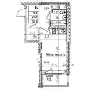 1-к квартира, строящийся дом, 24м2, 11/16 этаж
