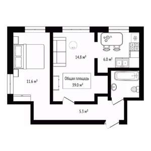 2-к квартира, вторичка, 39м2, 1/4 этаж