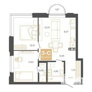 3-к квартира, строящийся дом, 60м2, 4/24 этаж