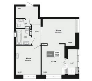 2-к квартира, вторичка, 53м2, 8/25 этаж