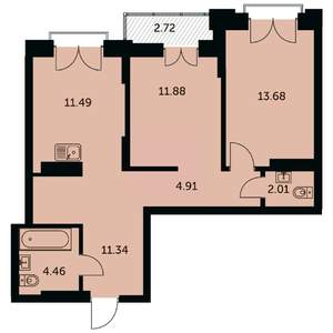 2-к квартира, строящийся дом, 61м2, 19/24 этаж