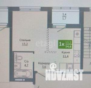 1-к квартира, вторичка, 34м2, 11/12 этаж