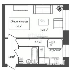 1-к квартира, вторичка, 30м2, 4/5 этаж