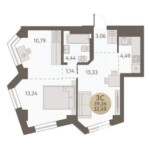 3-к квартира, вторичка, 52м2, 14/31 этаж