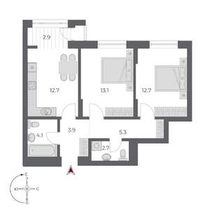 2-к квартира, вторичка, 57м2, 12/24 этаж