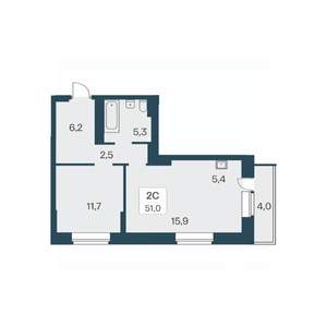 2-к квартира, вторичка, 51м2, 21/30 этаж