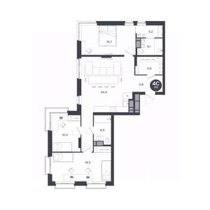 4-к квартира, вторичка, 102м2, 14/17 этаж