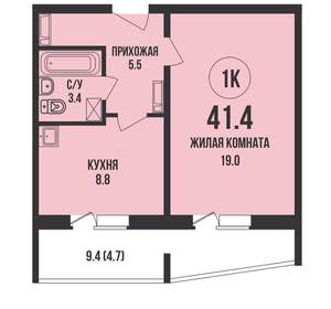 1-к квартира, вторичка, 41м2, 4/13 этаж