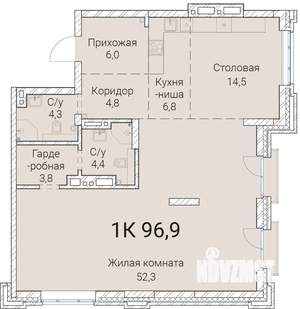 1-к квартира, вторичка, 97м2, 23/25 этаж