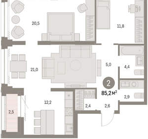 2-к квартира, вторичка, 85м2, 11/30 этаж
