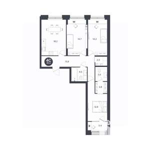 4-к квартира, вторичка, 86м2, 3/17 этаж
