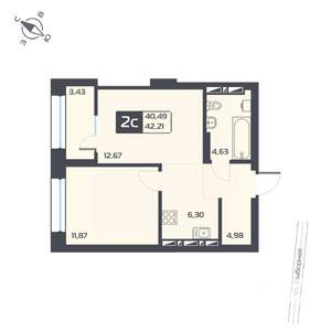 2-к квартира, вторичка, 42м2, 17/25 этаж