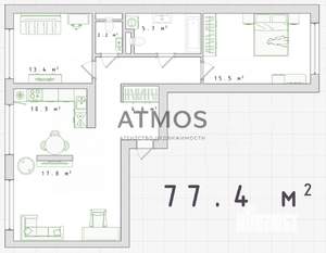 2-к квартира, вторичка, 77м2, 3/6 этаж