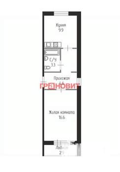 1-к квартира, вторичка, 38м2, 1/3 этаж