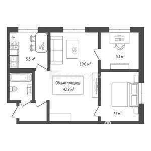 3-к квартира, вторичка, 43м2, 1/5 этаж