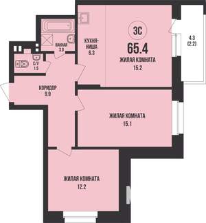 2-к квартира, вторичка, 65м2, 2/13 этаж